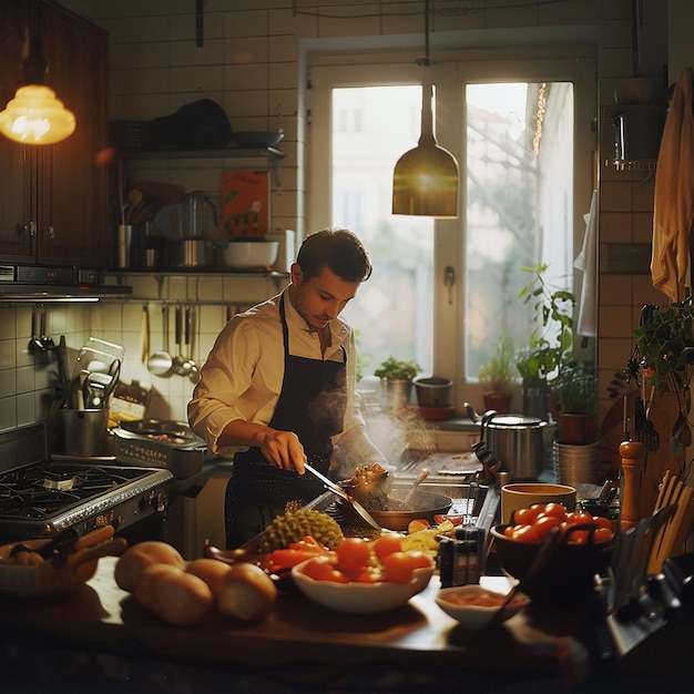 Šéfkuchár pripravuje jedlo